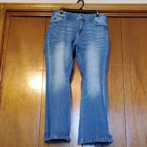 KanCan Light Blue Frayed Hem Flare Jeans